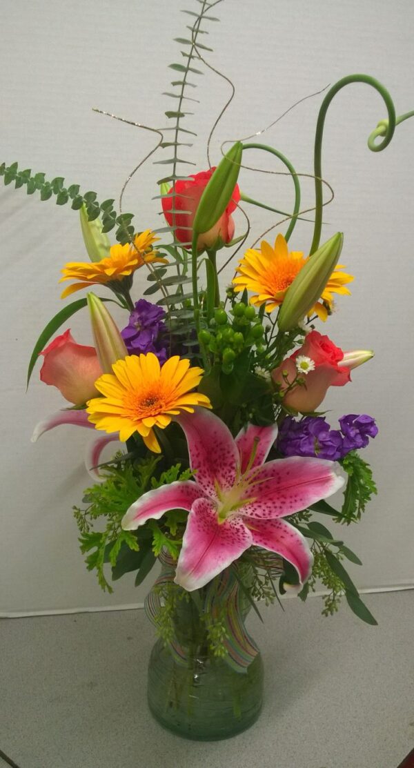 Assorted Flowers Glass Vase Arrangement - Image 3